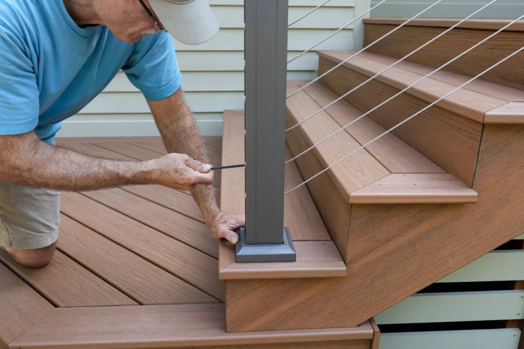 Deck Builders Palmerston North carrying out complete deck repairs including railing adjustments.