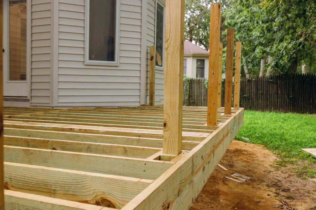 Floating decks under construction by Deck Builders Palmerston North showcasing expert craftsmanship.